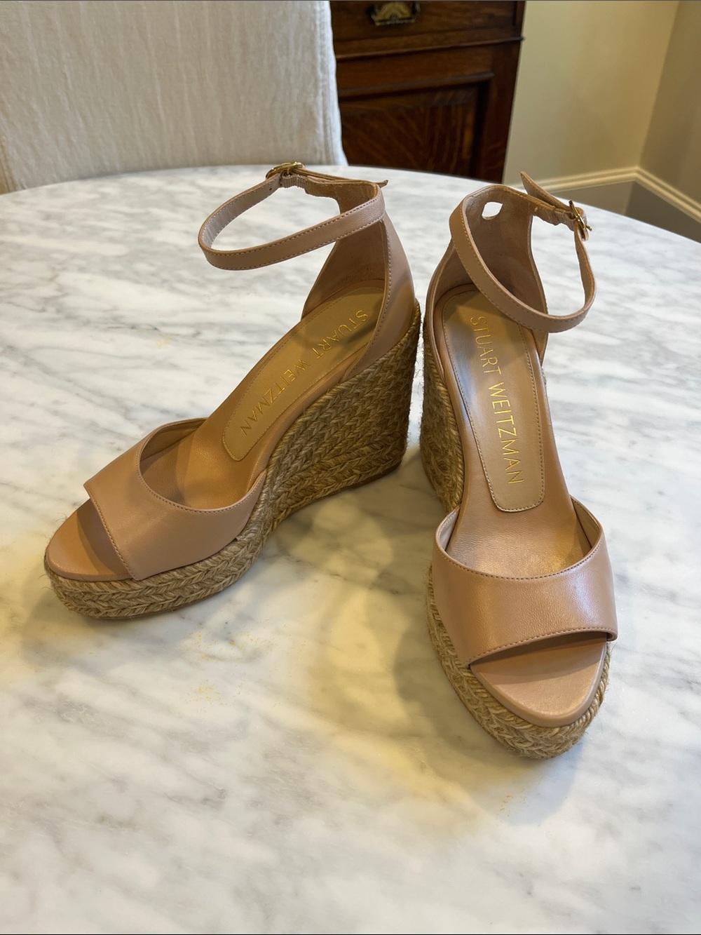 Stuart Weitzman Nude Espadrille Wedge Sandals- 7B